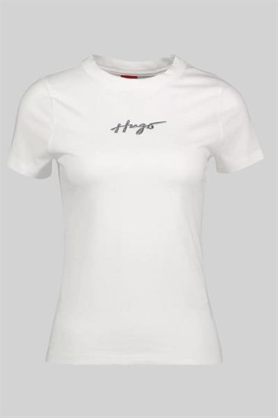 Hugo Kadın Regular Fit Logo Detaylı Klasik T-Shirt Beyaz 100