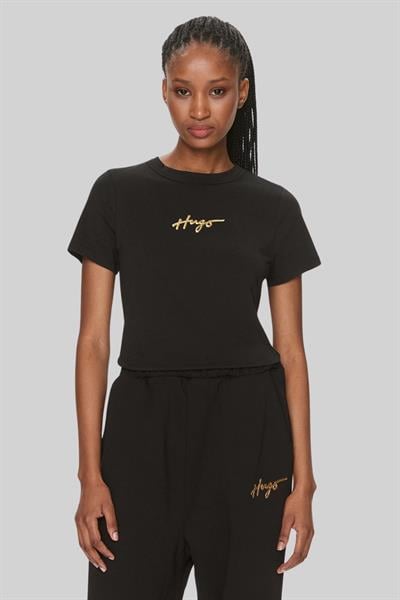 Hugo Kadın Regular Fit Logo Detaylı Klasik T-Shirt Siyah