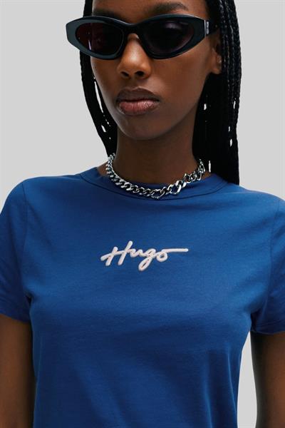 Hugo Kadın Regular Fit Logo Detaylı Klasik T-Shirt Mavi 420