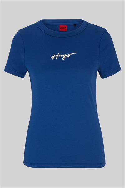 Hugo Kadın Regular Fit Logo Detaylı Klasik T-Shirt Mavi 420