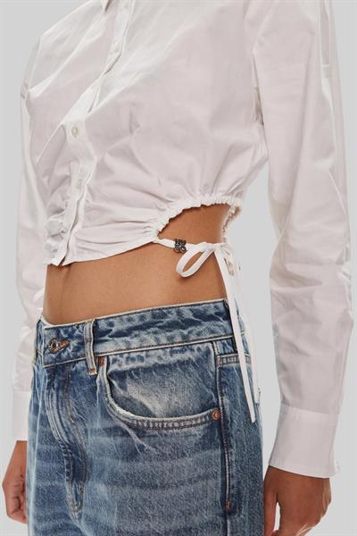 Hugo Kadın Slim Fit Kesikli Kısa Gömlek Beyaz 100