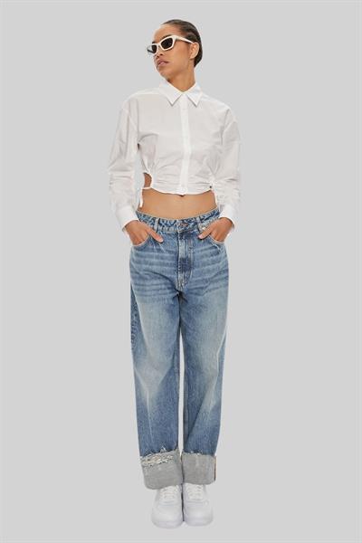 Hugo Kadın Slim Fit Kesikli Kısa Gömlek Beyaz 100