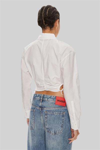 Hugo Kadın Slim Fit Kesikli Kısa Gömlek Beyaz 100