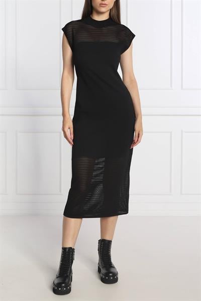 Hugo Kadın Slim Fit Transparan Parçalı Örme Elbise Siyah