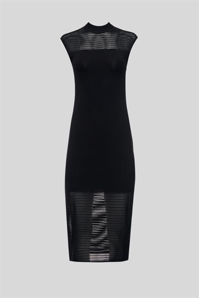 Hugo Kadın Slim Fit Transparan Parçalı Örme Elbise Siyah