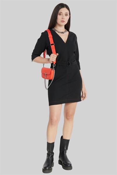 Hugo Kadın V Yakalı Mini Elbise Siyah