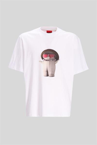 Hugo Logo Baskılı Erkek T-Shirt Beyaz 100