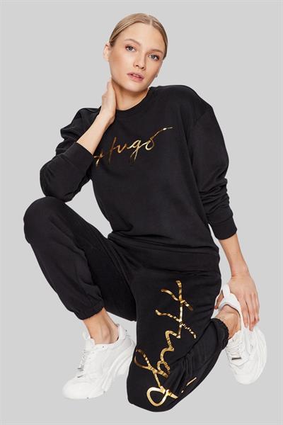Hugo Logo Baskılı Kadın Spor Pantolonu Siyah