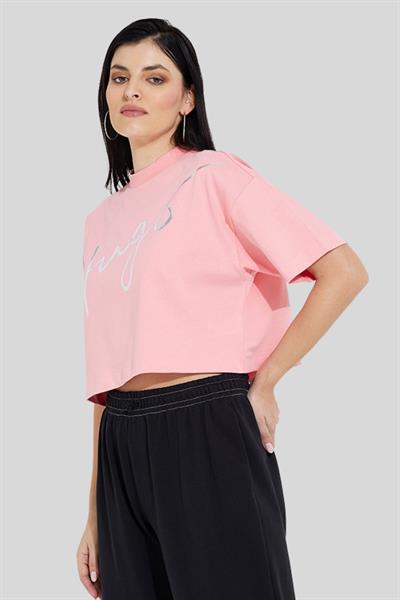 Hugo Logo Baskılı Yuvarlak Yaka Kadın Kısa T-Shirt Turuncu