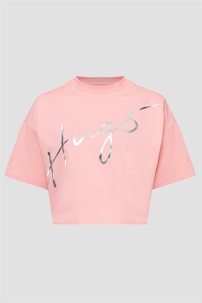 Hugo Logo Baskılı Yuvarlak Yaka Kadın Kısa T-Shirt Turuncu