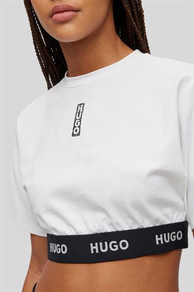 Hugo Logo Detaylı Kadın Kısa Kollu Crop T-Shirt Beyaz 100