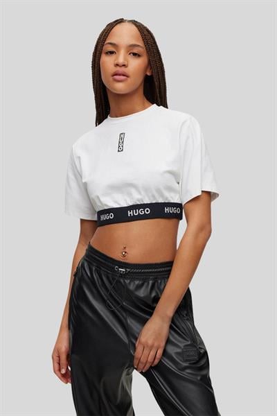Hugo Logo Detaylı Kadın Kısa Kollu Crop T-Shirt Beyaz 100