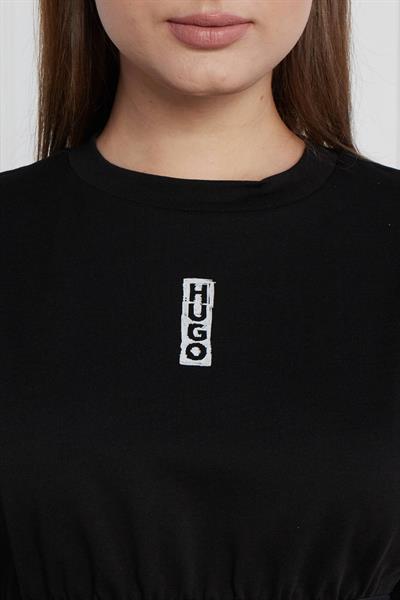 Hugo Logo Detaylı Kadın Kısa Kollu Crop T-Shirt Siyah