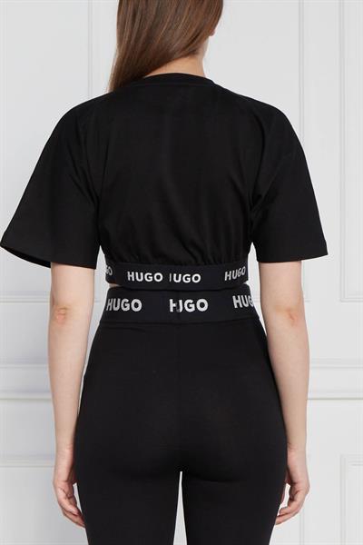 Hugo Logo Detaylı Kadın Kısa Kollu Crop T-Shirt Siyah