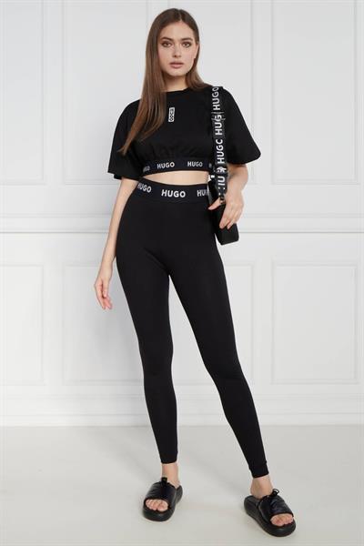 Hugo Logo Detaylı Kadın Kısa Kollu Crop T-Shirt Siyah