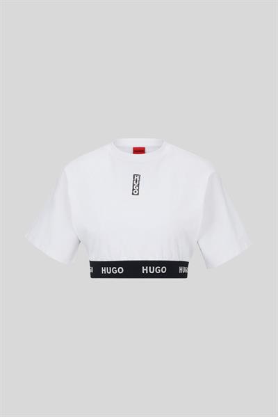 Hugo Logo Detaylı Kadın Kısa Kollu Crop T-Shirt Beyaz 100