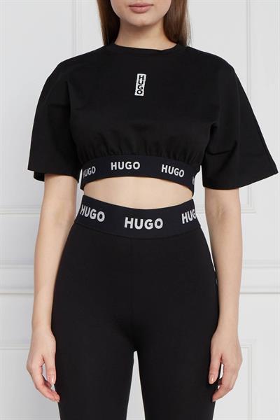 Hugo Logo Detaylı Kadın Kısa Kollu Crop T-Shirt Siyah