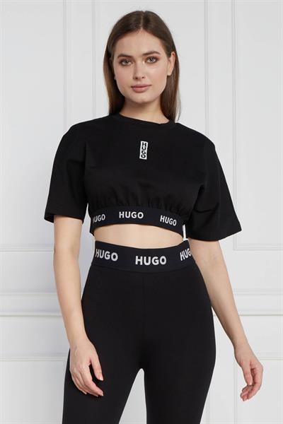 Hugo Logo Detaylı Kadın Kısa Kollu Crop T-Shirt Siyah