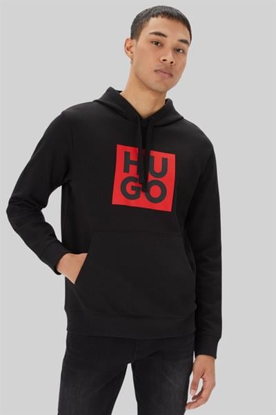 Hugo Logo Detaylı Kapüşonlu Erkek Sweatshirt Siyah