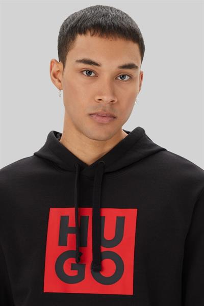 Hugo Logo Detaylı Kapüşonlu Erkek Sweatshirt Siyah