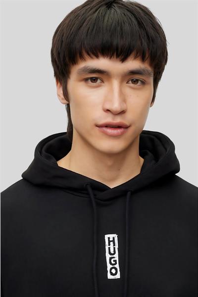 Hugo Logo Detaylı Uzun Kollu Kapüşonlu Erkek Sweatshirt Siyah