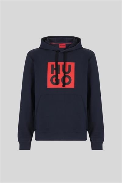 Hugo Logo Detaylı Kapüşonlu Erkek Sweatshirt Lacivert 405