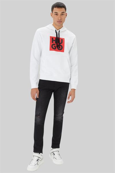 Hugo Logo Detaylı Kapüşonlu Erkek Sweatshirt Beyaz 100