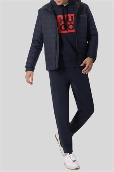 Hugo Logo Detaylı Kapüşonlu Erkek Sweatshirt Lacivert 405