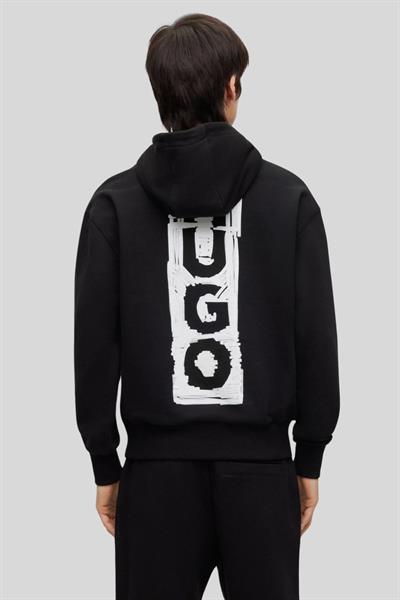 Hugo Logo Detaylı Uzun Kollu Kapüşonlu Erkek Sweatshirt Siyah