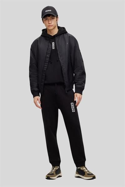 Hugo Logo Detaylı Uzun Kollu Kapüşonlu Erkek Sweatshirt Siyah