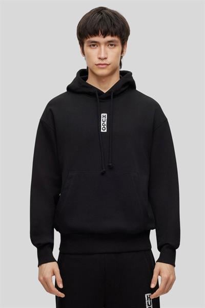 Hugo Logo Detaylı Uzun Kollu Kapüşonlu Erkek Sweatshirt Siyah