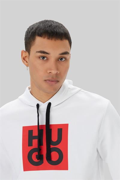 Hugo Logo Detaylı Kapüşonlu Erkek Sweatshirt Beyaz 100