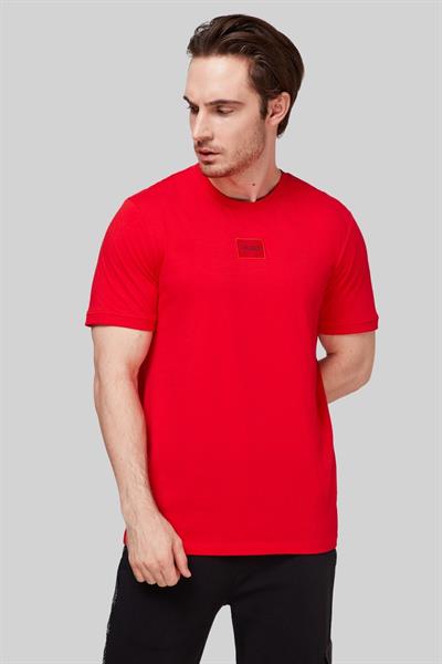 Hugo Logo Uygulamalı Pamuklu Erkek T-Shirt Kırmızı