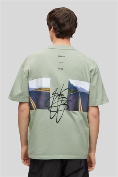 Hugo Oversize Logo Baskılı Erkek T-Shirt Yeşil