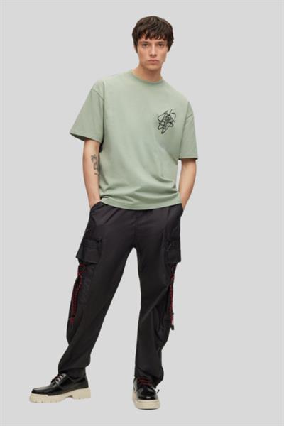 Hugo Oversize Logo Baskılı Erkek T-Shirt Yeşil