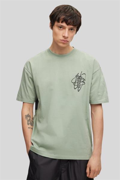 Hugo Oversize Logo Baskılı Erkek T-Shirt Yeşil