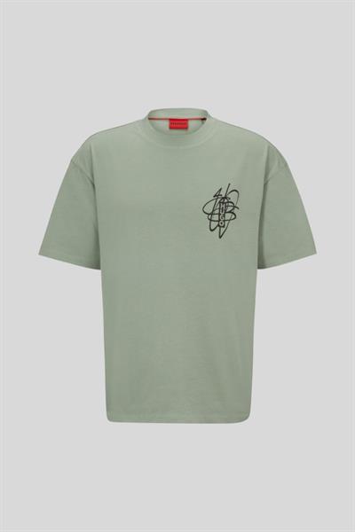 Hugo Oversize Logo Baskılı Erkek T-Shirt Yeşil