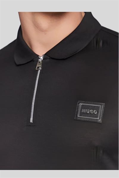 Hugo Regular Fit Fermuarlı Polo Yaka Erkek T-Shirt Siyah