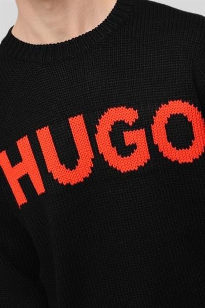 Hugo Regular Fit Logo Baskılı Erkek Kazak Siyah