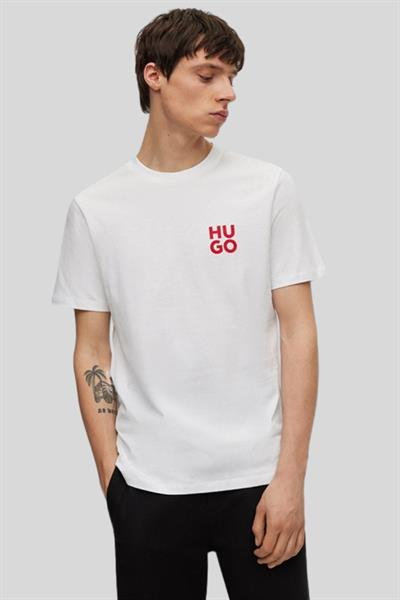 Hugo Regular Fit Logo Baskılı Yuvarlak Yaka Erkek T-Shirt Beyaz 101