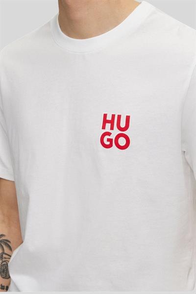 Hugo Regular Fit Logo Baskılı Yuvarlak Yaka Erkek T-Shirt Beyaz 101