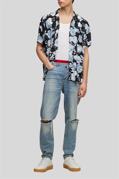 Hugo Relaxed Fit Apaş Yaka Kısa Kollu Erkek Gömlek Mavi 451