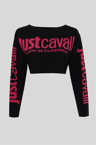 Just Cavalli Yuvarlak Kısa Örgü Bluz Siyah