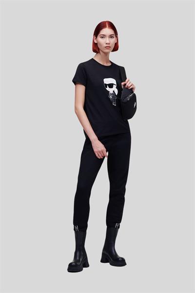 Karl Lagerfeld Kadın Bisiklet Yaka Baskılı T-Shirt Siyah