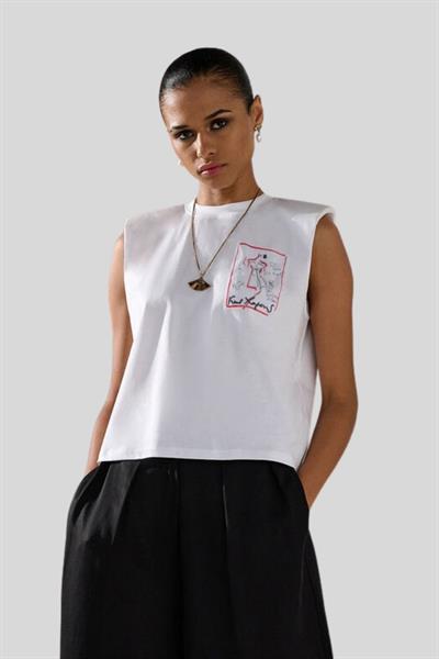 Karl Lagerfeld Kadın Bisiklet Yaka T-Shirt Beyaz
