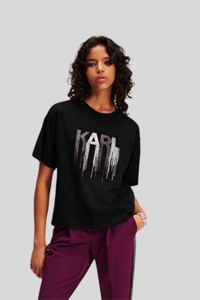 Karl Lagerfeld Kadın Bisiklet Yaka T-Shirt Siyah