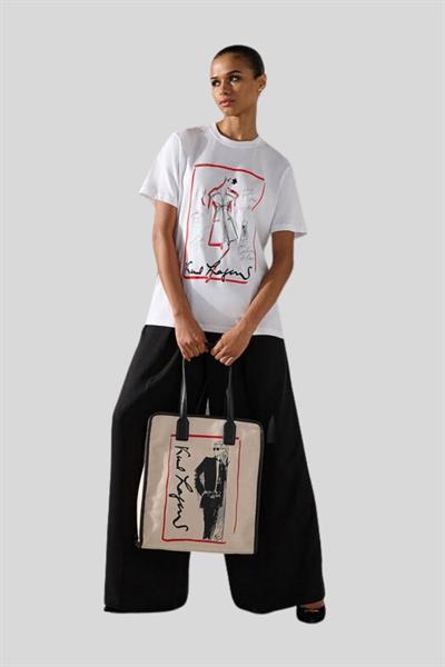 Karl Lagerfeld Kadın Bisiklet Yaka T-Shirt Beyaz