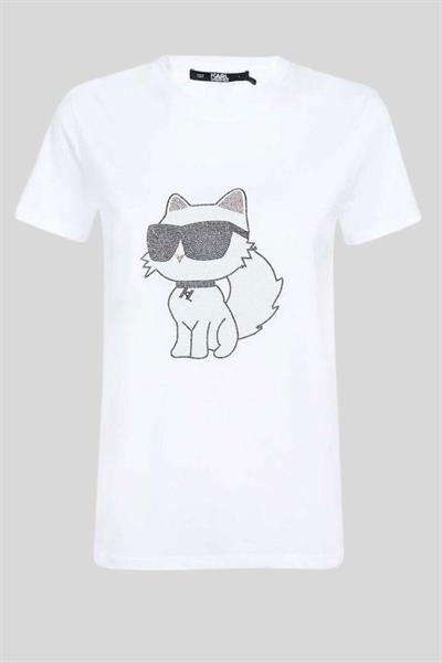 Karl Lagerfeld Kadın Bisiklet Yaka T-Shirt Beyaz