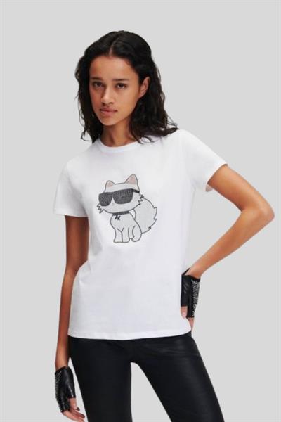 Karl Lagerfeld Kadın Bisiklet Yaka T-Shirt Beyaz