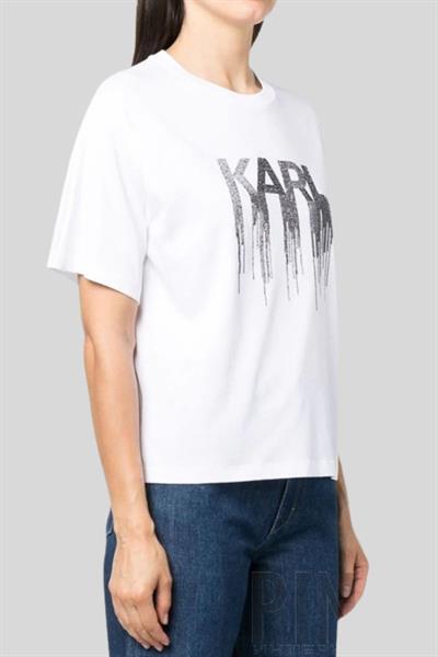 Karl Lagerfeld Kadın Bisiklet Yaka T-Shirt Beyaz